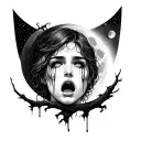 moon crying tattoo design idea