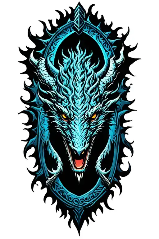 nidhogg with norse symbol surrounded tattoo design idea