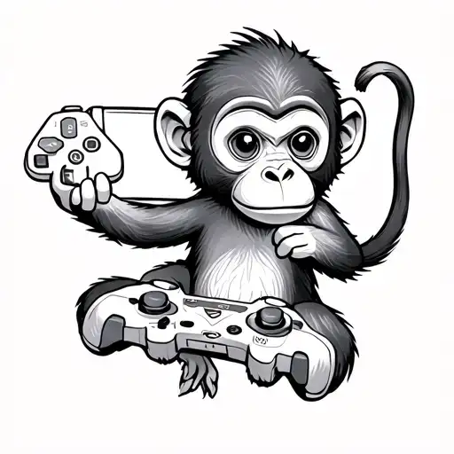 A small monkey holding gaming controller tattoo design idea