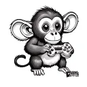 A small monkey holding gaming controller tattoo design idea