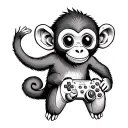 A small monkey holding gaming controller tattoo design idea