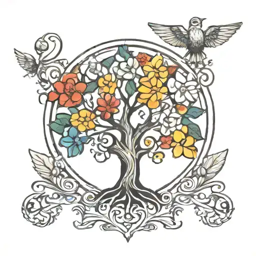 tree of life trinity symbol mixed tattoo design idea