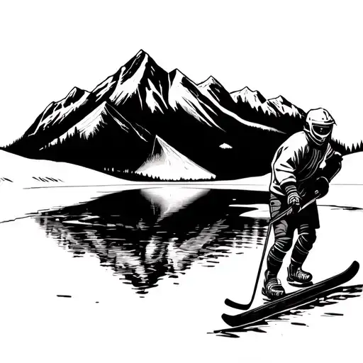 pond hockey and mountains  tattoo design idea