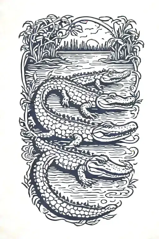 alligator in a bayou tattoo design idea