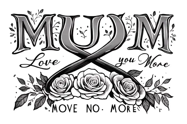 "Mum Love you More" infinity symbol rose tattoo design idea