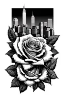 roses intertwined with Baltimore city skyline tattoo design idea