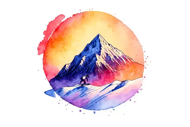 snowboard snow capped mountain range tattoo design idea