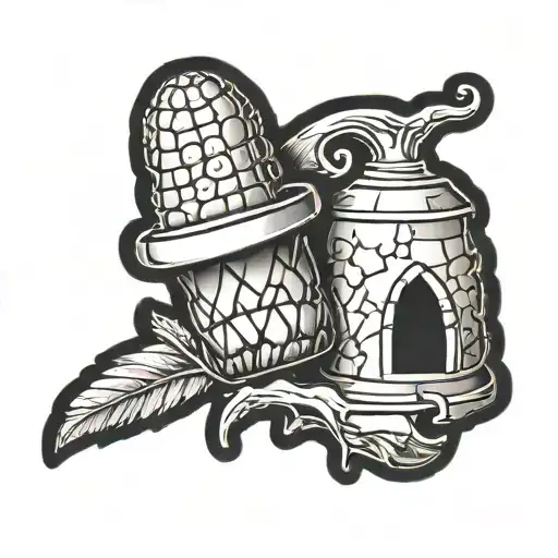 puzzle piece featuring thimble and acorn tattoo design idea