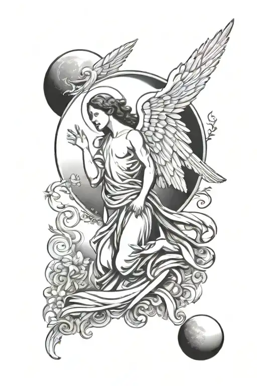 Angel Gabriel and a moon   tattoo design idea
