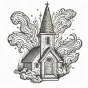 burning norwegian church fire flames tattoo design idea