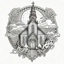 burning norwegian church fire flames tattoo design idea