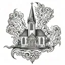burning norwegian church fire flames tattoo design idea