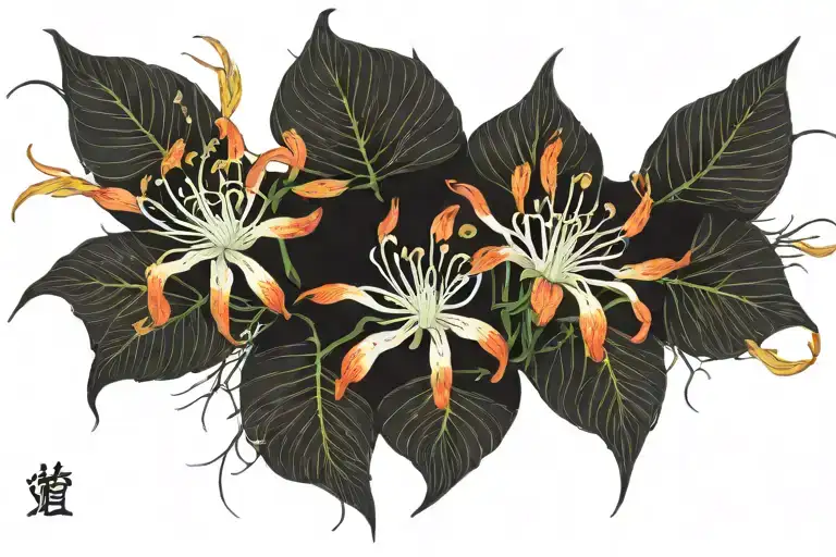 Spider lilies with handprints behind them. tattoo design idea