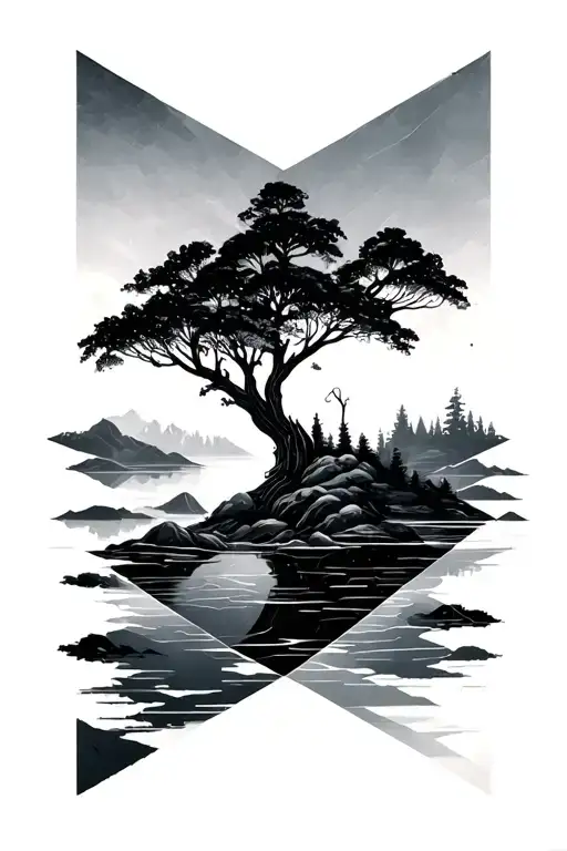 Geometric Nature scene tattoo design idea