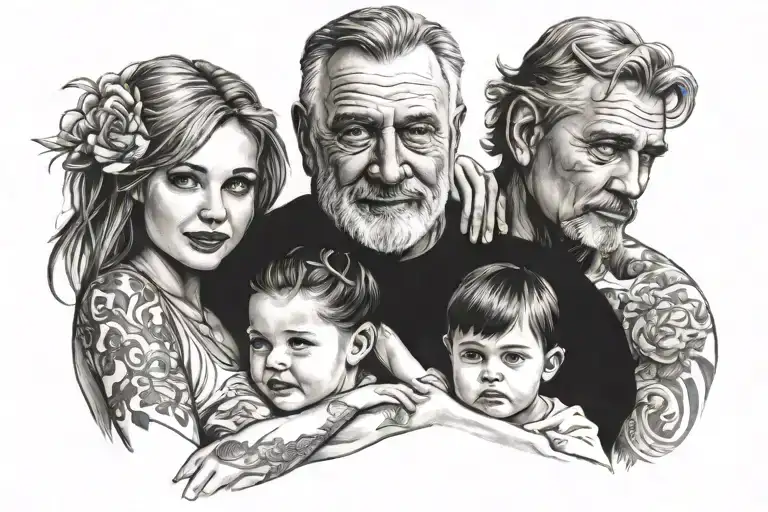 dad with 2 daughters tattoo design idea