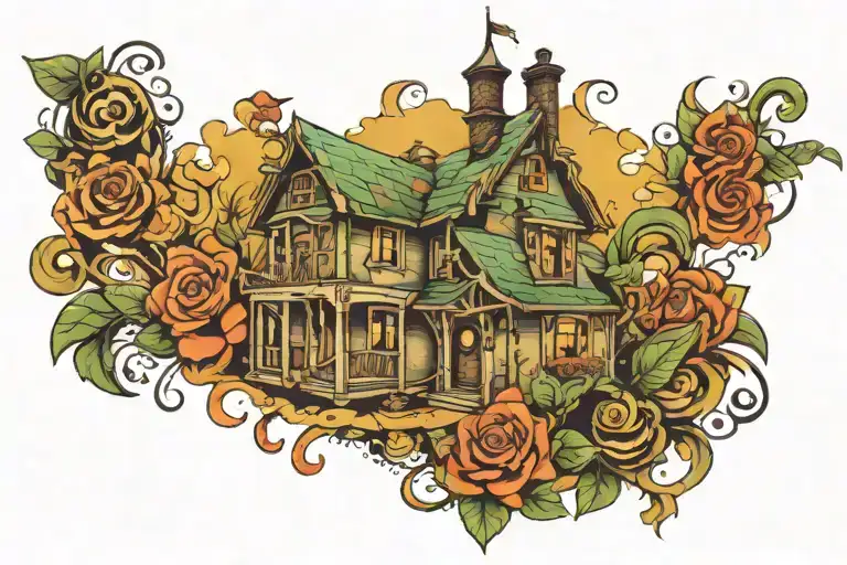 money, family, trap house tattoo design idea