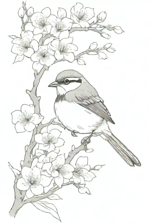 Superb Fairy-wren  with 6 cherry blossom flowers tattoo design idea