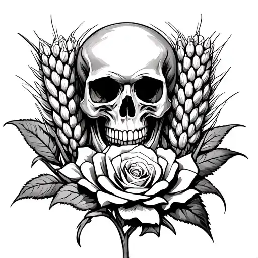  Spiderweb Skull momento moir Sheaf of corn7/7 signifying a drought and prosperity RoseTwo pillars masonic pillars  tattoo design idea