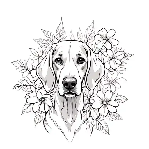 coonhound with flowers tattoo design idea