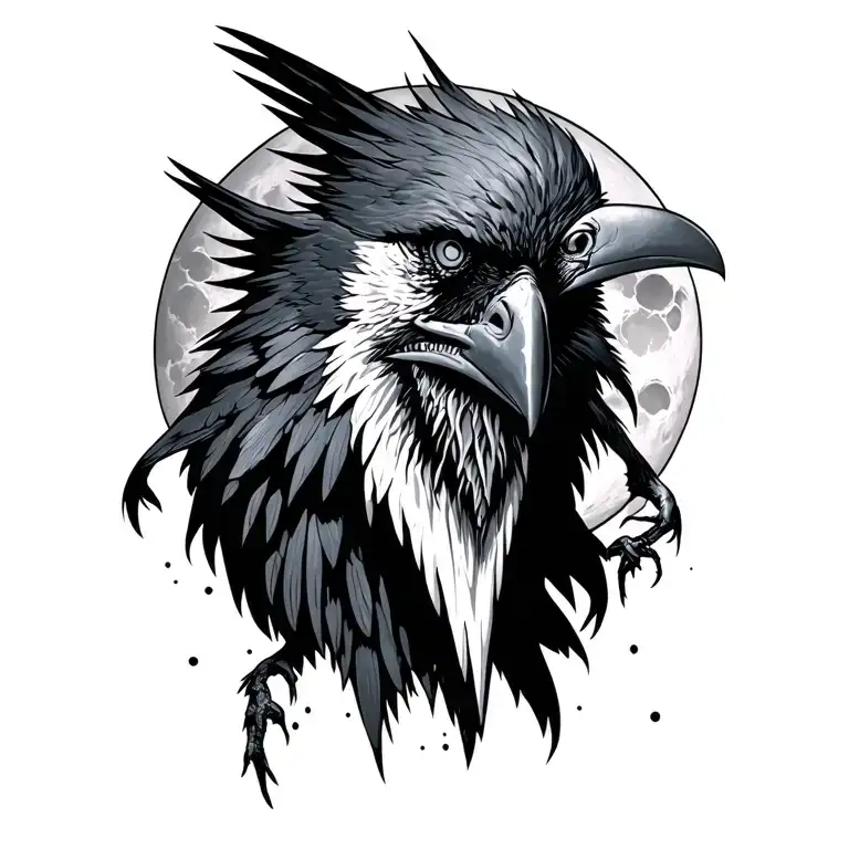 raven man moon surrounded tattoo design idea