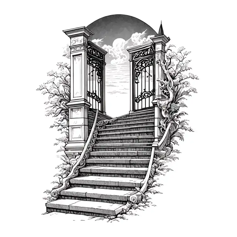 Stairway To Heaven gates and stairs going into gates tattoo design idea
