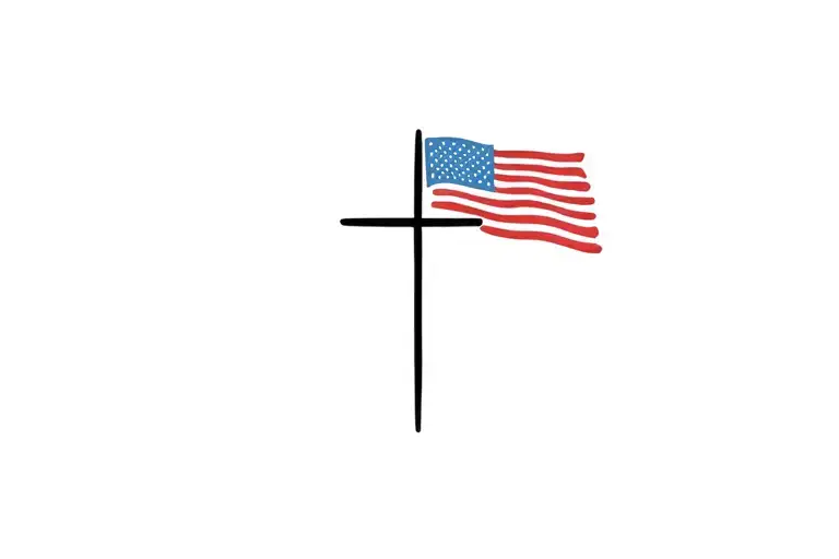 american flag with little cross tattoo design idea