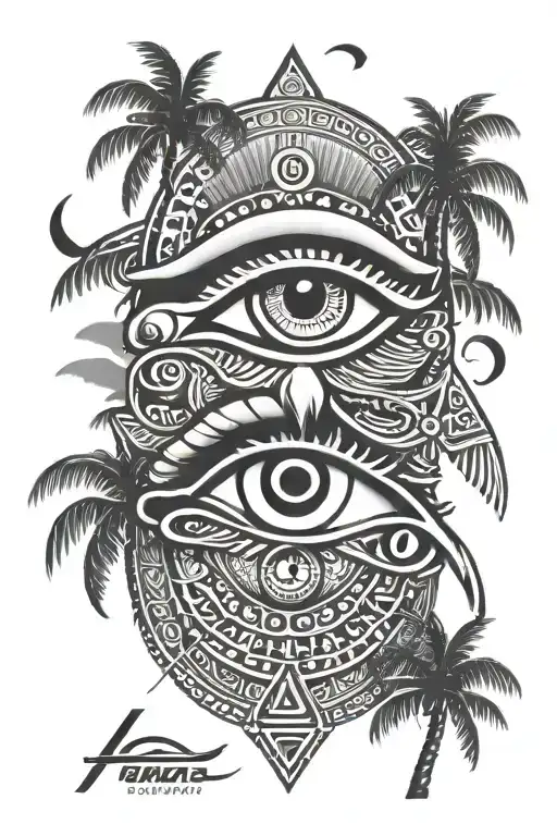 eye of Horus, eye of ra, Egyptian, palm trees tattoo design idea