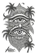 eye of Horus, eye of ra, Egyptian, palm trees tattoo design idea