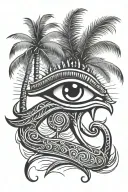 eye of Horus, eye of ra, Egyptian, palm trees tattoo design idea