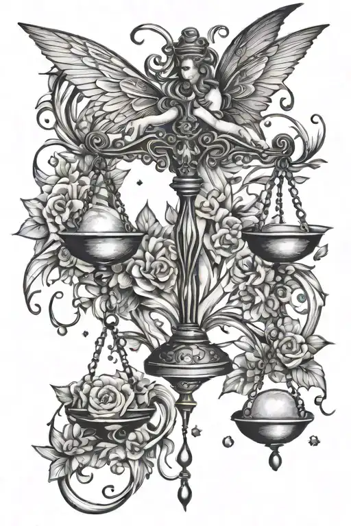 Libra scale with fairies surrounded by sparkles tattoo design idea
