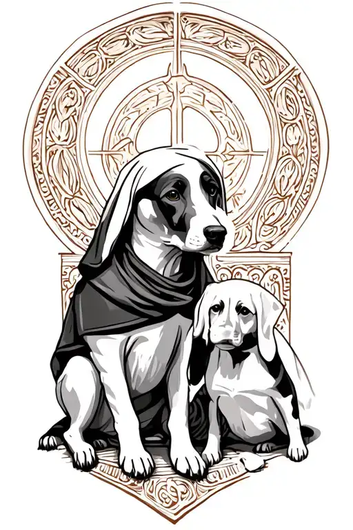 Saint Frances Assisi dogs sitting tattoo design idea