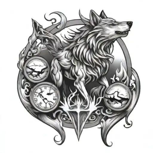 Wolf and phoenix rising through ashes and hourglass all three seperate tattoo design idea