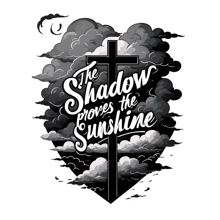 "The shadow proves the sunshine" cross and storm clouds tattoo design idea