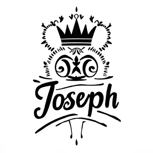 the name Joseph with a crown above it on the left hand tattoo design idea