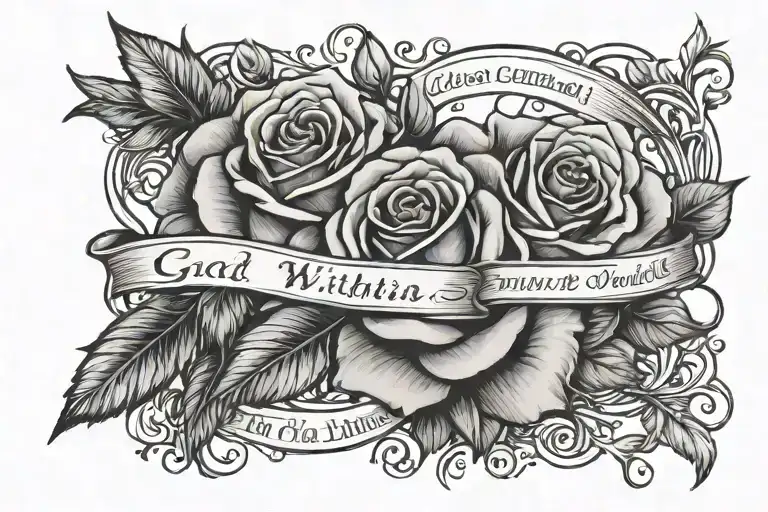 diamond script font spelling God is within her will not be commovida psalm 46:5 with two roses coming off the corner tattoo design idea
