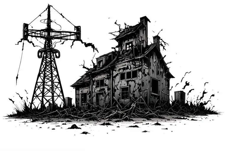post apocalyptic horror with radio tower tattoo design idea