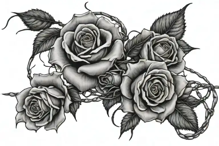 barb wire roses intertwined tattoo design idea