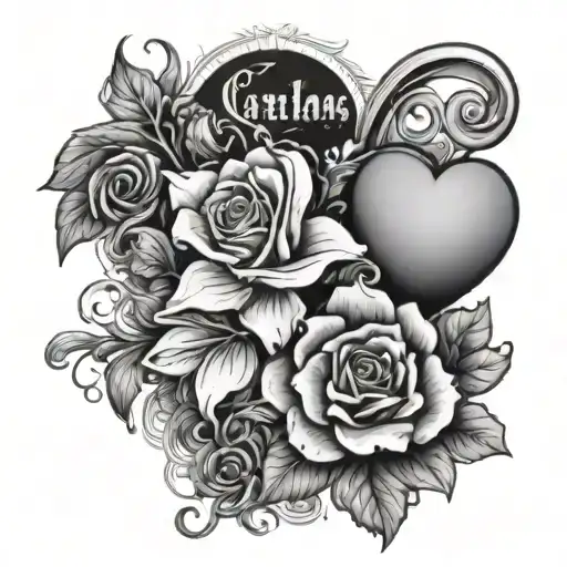  carlos written in Spanish with hearts and flowers and alcohol tattoo design idea