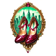 low heal ruby slippers with emerald city in background tattoo design idea