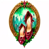 low heal ruby slippers with emerald city in background tattoo design idea