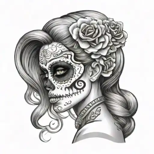 Sugar Skull girl side profile tattoo design idea
