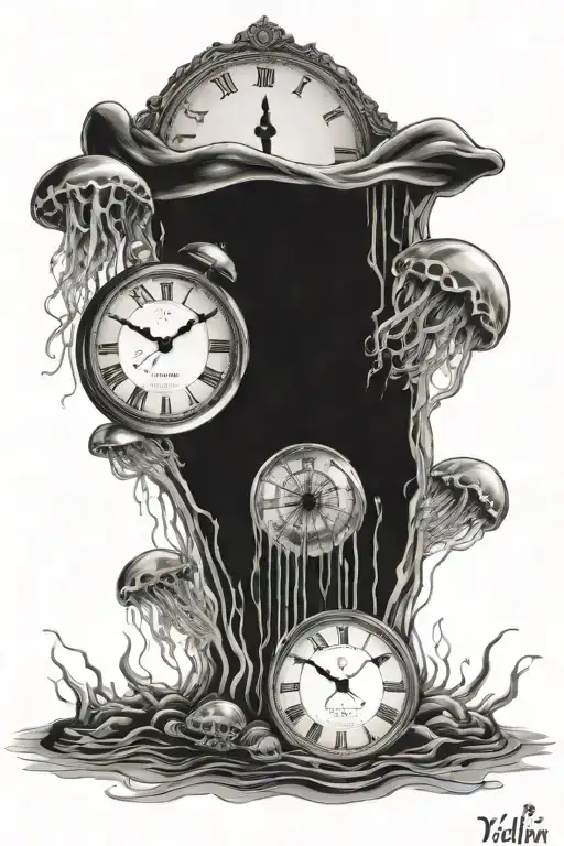 jellyfish and dissolving clock tattoo design idea
