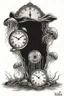 jellyfish and dissolving clock tattoo design idea