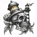 Hold Fast on my knuckles with the O as a skull and the T as a lighthouse with light beams going left and right tattoo design idea
