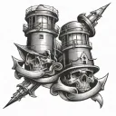 Hold Fast on my knuckles with the O as a skull and the T as a lighthouse with light beams going left and right tattoo design idea