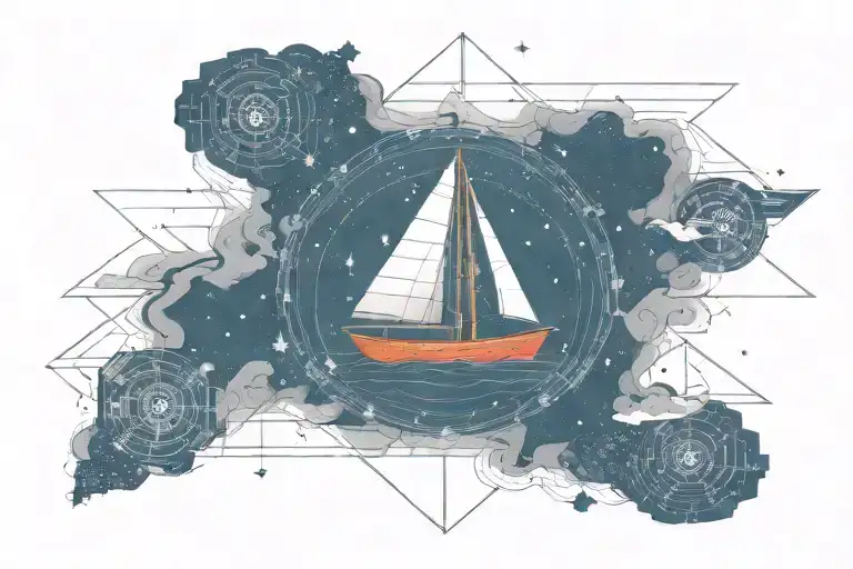 boat sailing under the stars tattoo design idea