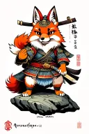 anthropomorphic samurai fox on rock tattoo design idea