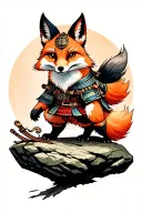 anthropomorphic samurai fox on rock tattoo design idea