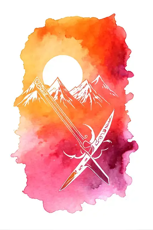 trident wolf sword and mountains in arm band tattoo tattoo design idea
