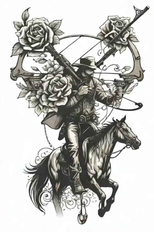 western, cowboy, flowers, compound bow hunting, tattoo design idea